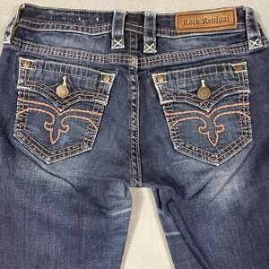 JEANS SKINNY Rock Revival Alivia Women 28 Fleur de Lis Pockets THICK STITCH PINK